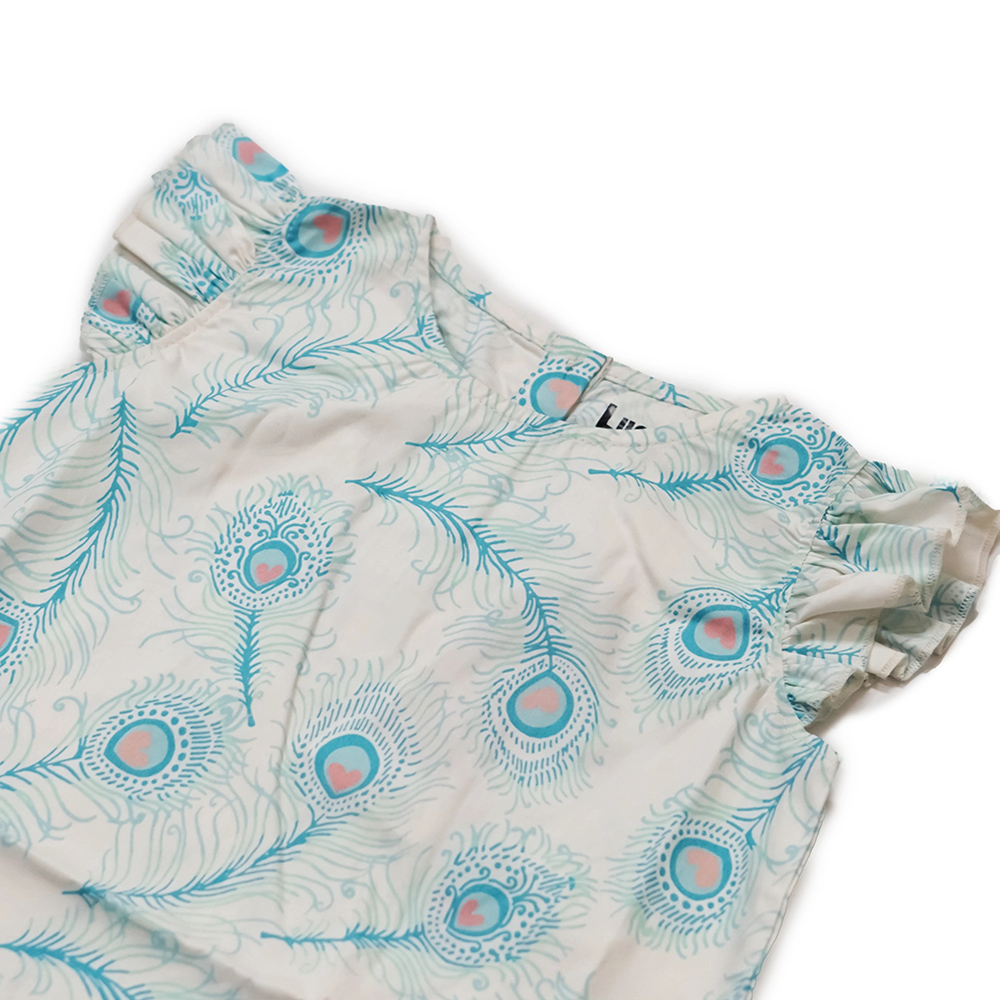 Lucy & Sam Girl's Peacock Woven Frill Romper - White