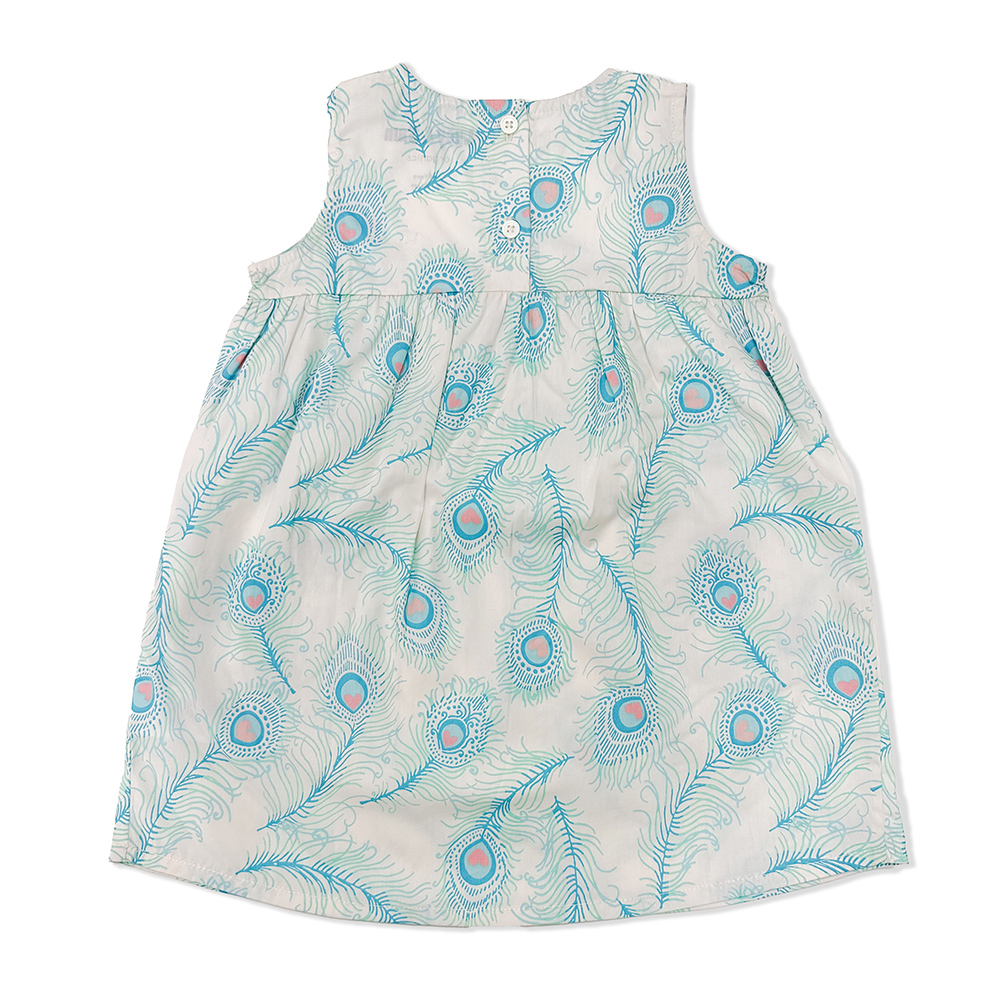 Lucy & Sam Girl's Peacock Woven Swing Dress - White
