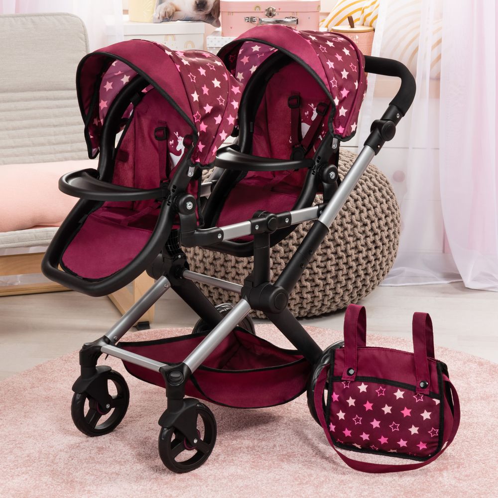 Bayer - Baby Doll Xeo Twin Pram Play Set - Burgundy