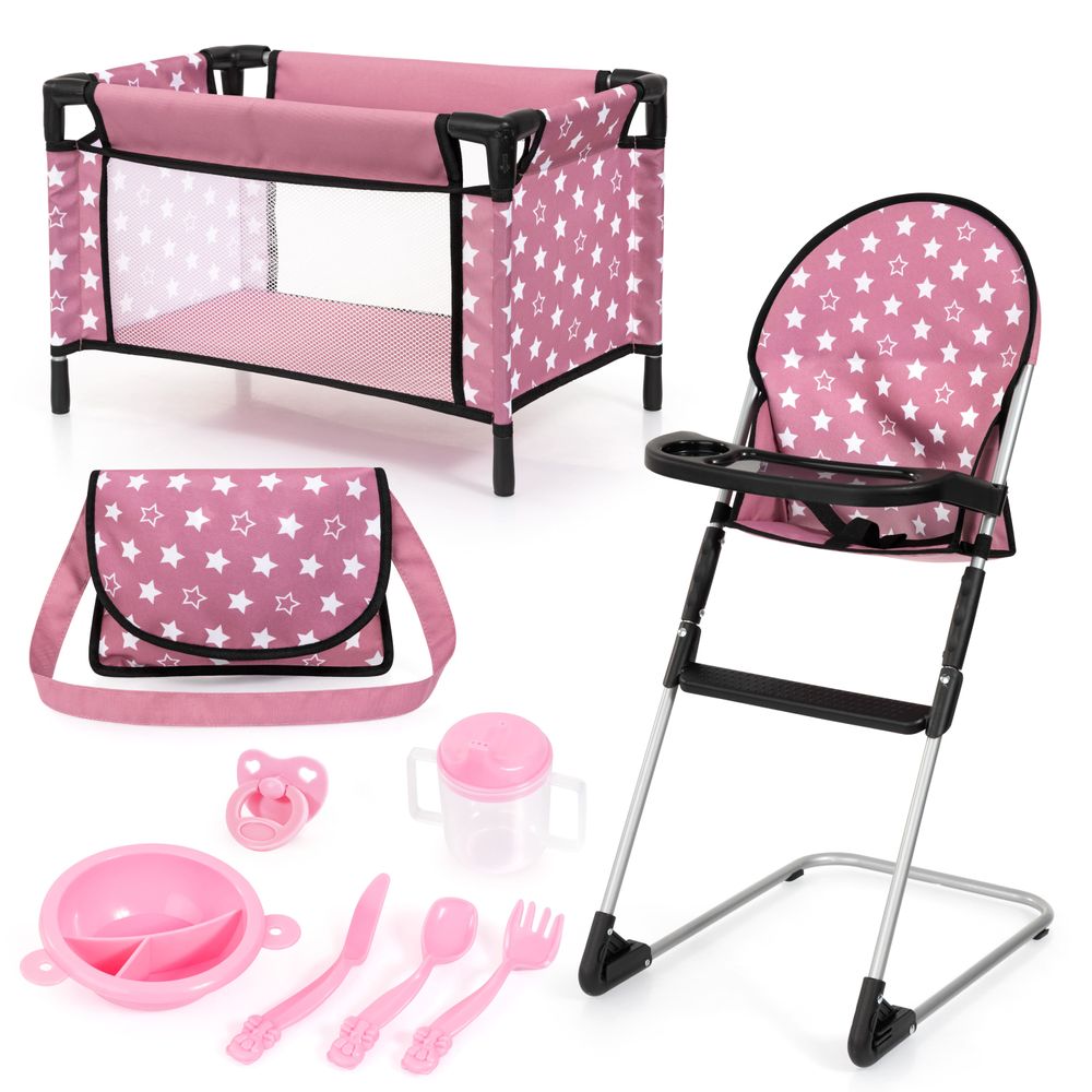 Bayer - Dolls Travel Bed With Accessories Set - Pink