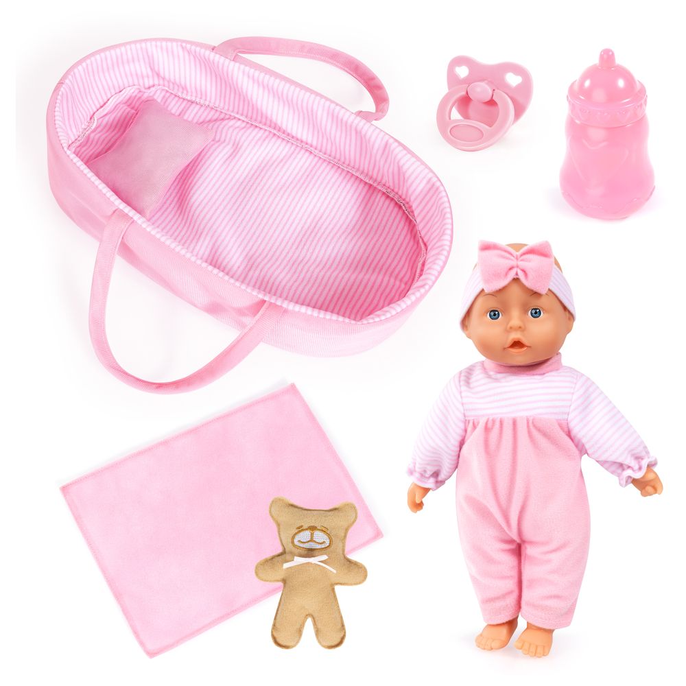Bayer - Baby Doll Basket With Accessories - 5 Pc Set - 28 cm