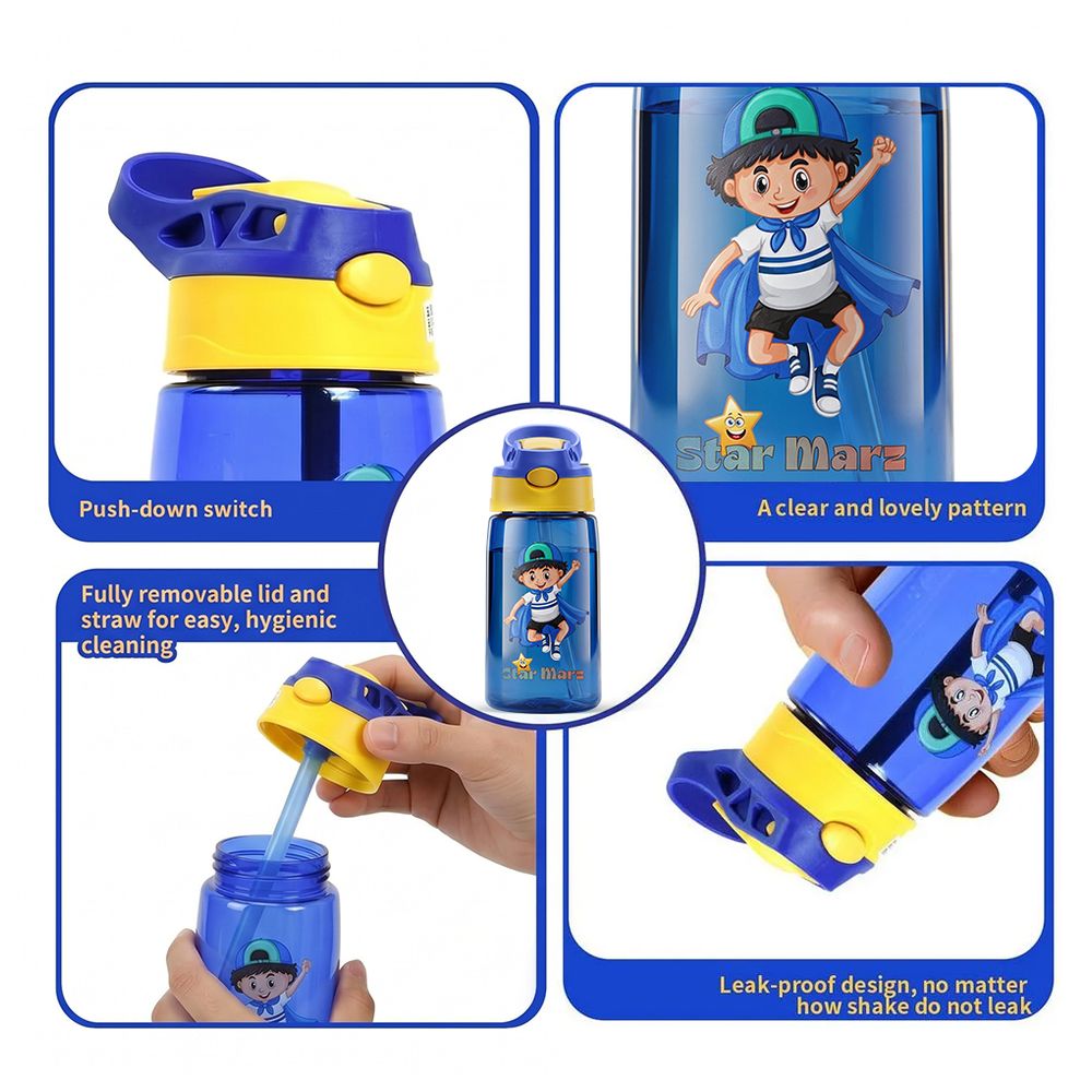 Starmarz - Boy's Anti-Leak Cartoon Design Sipper Water Bottle - Blue - 480 ml