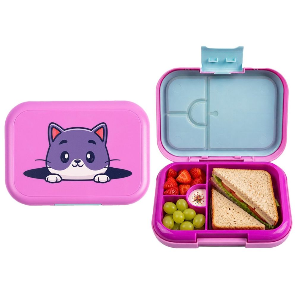 Cocobee - 4-Compartment Kitten Bento Lunch Box With Silicone Seal And Removable Tray - Pink - 765 ml