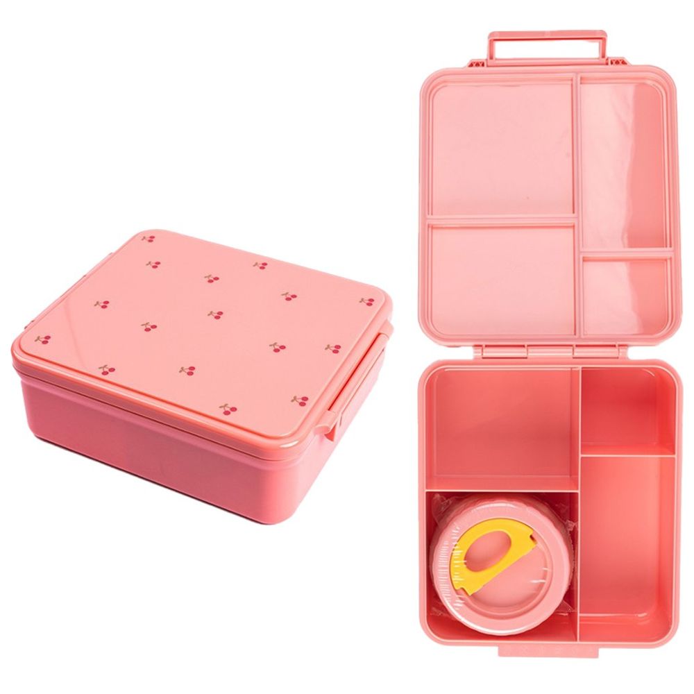 Cocobee - 4-Compartment Cherry Tritan Bento Lunch Box With Food Jar - Pink - 1.87 L