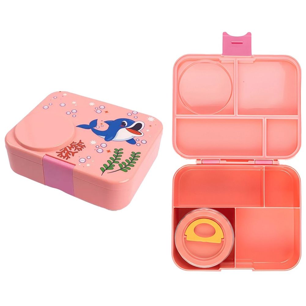Cocobee - 4-Compartment Whale Tritan Bento Lunch Box With Food Jar - Pink - 1.67 L