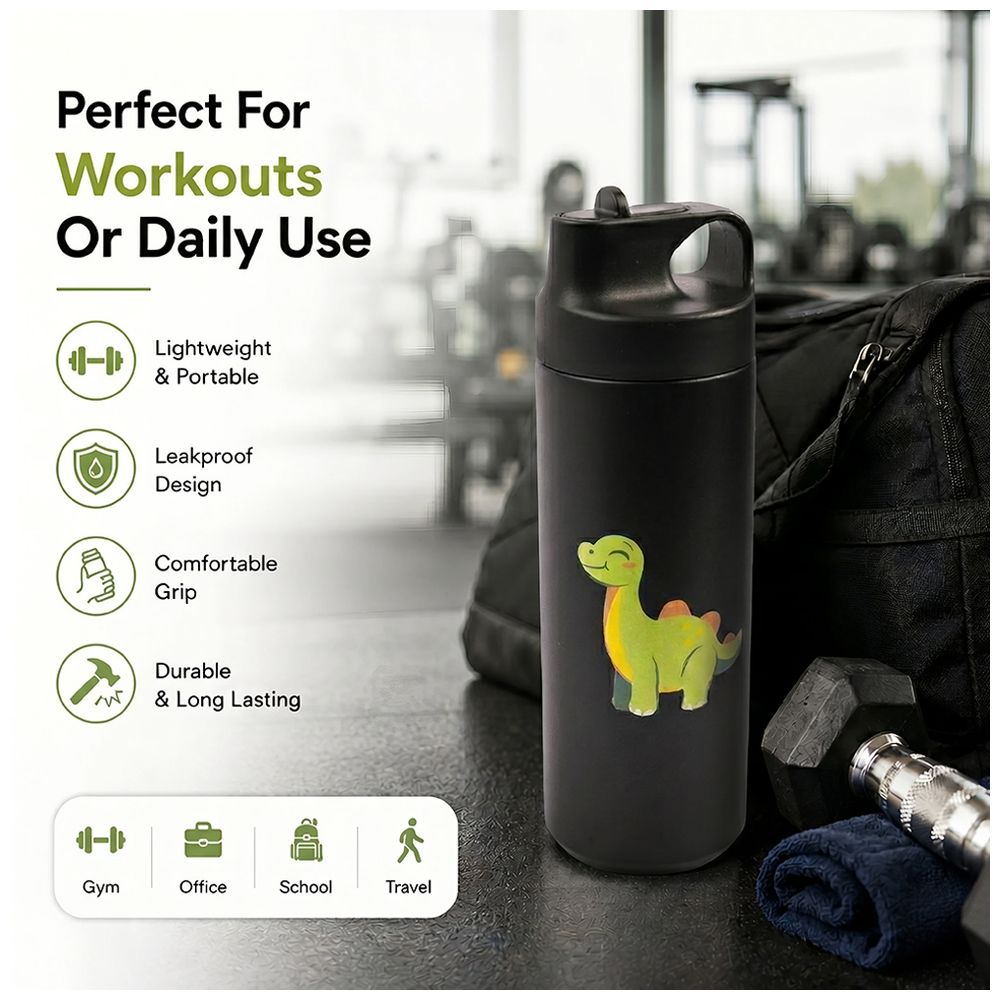 Cocobee - Kids Dino Stainless Steel Water Bottle - Black - 550 ml