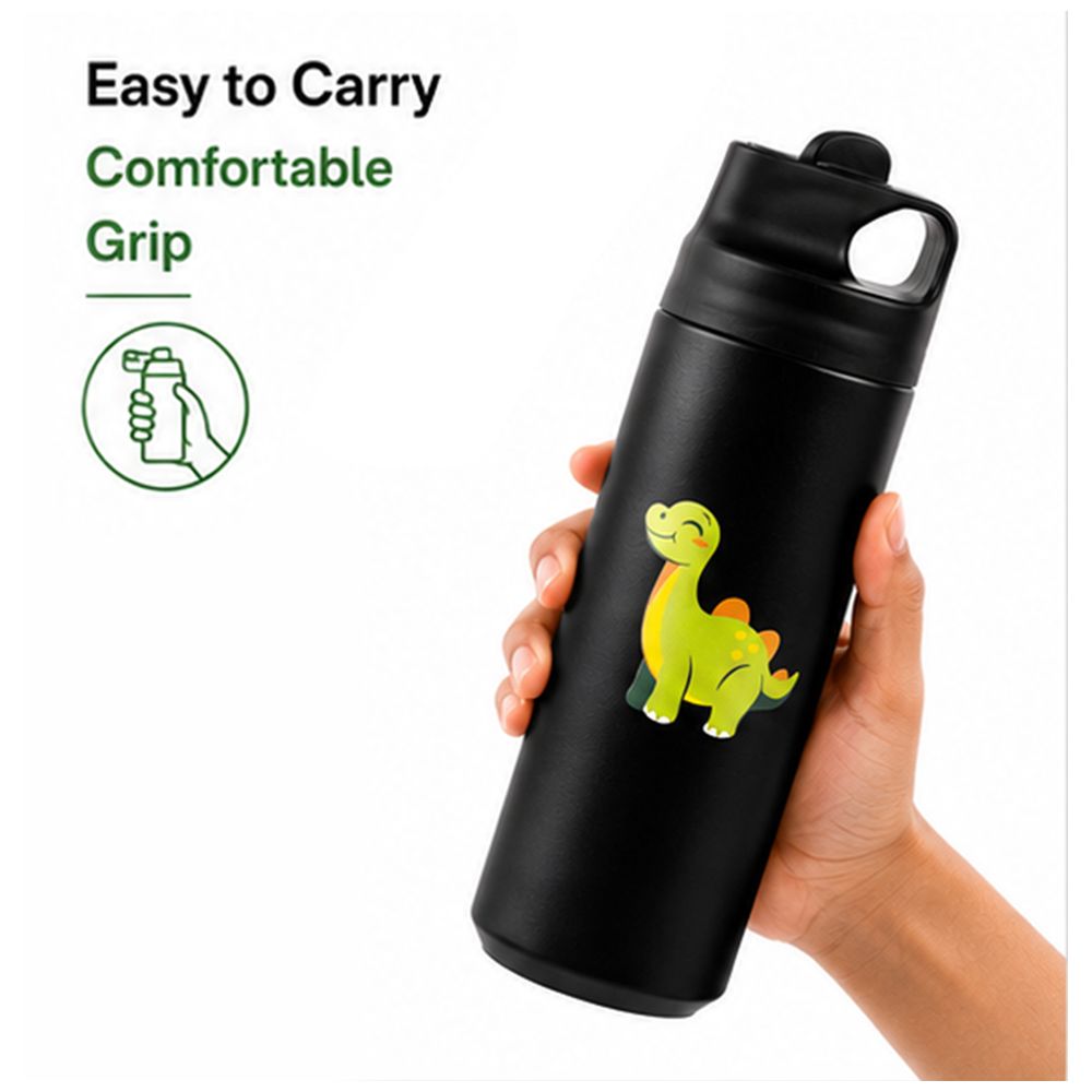 Cocobee - Kids Dino Stainless Steel Water Bottle - Black - 550 ml