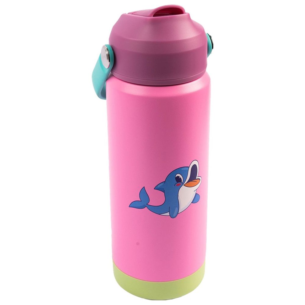 Cocobee - Girl's Dolphin Insulated Stainless Steel Water Bottle With Handle Grip - Pink - 500 ml