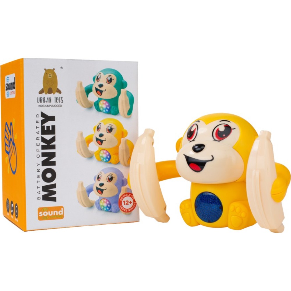 Urban Tots - Animal Cartoon Model Monkey With Voice Control, Light And Sound - Yellow