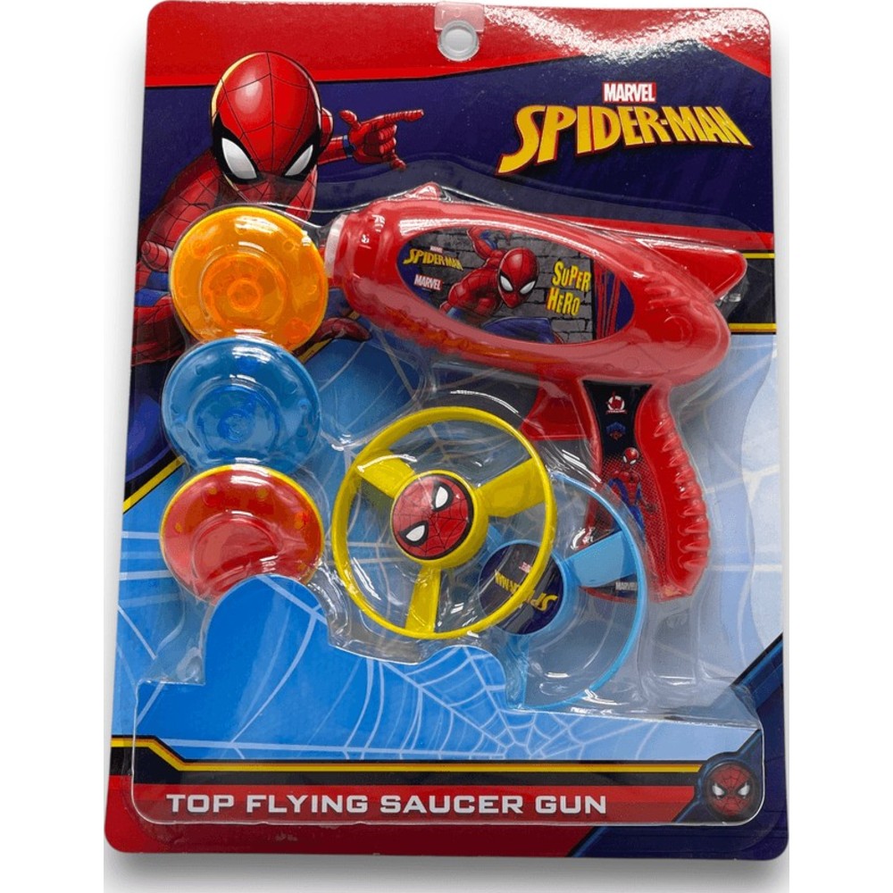 Marvel - Spider-Man Top Flying Saucer Toy Gun - 6 Pc Set