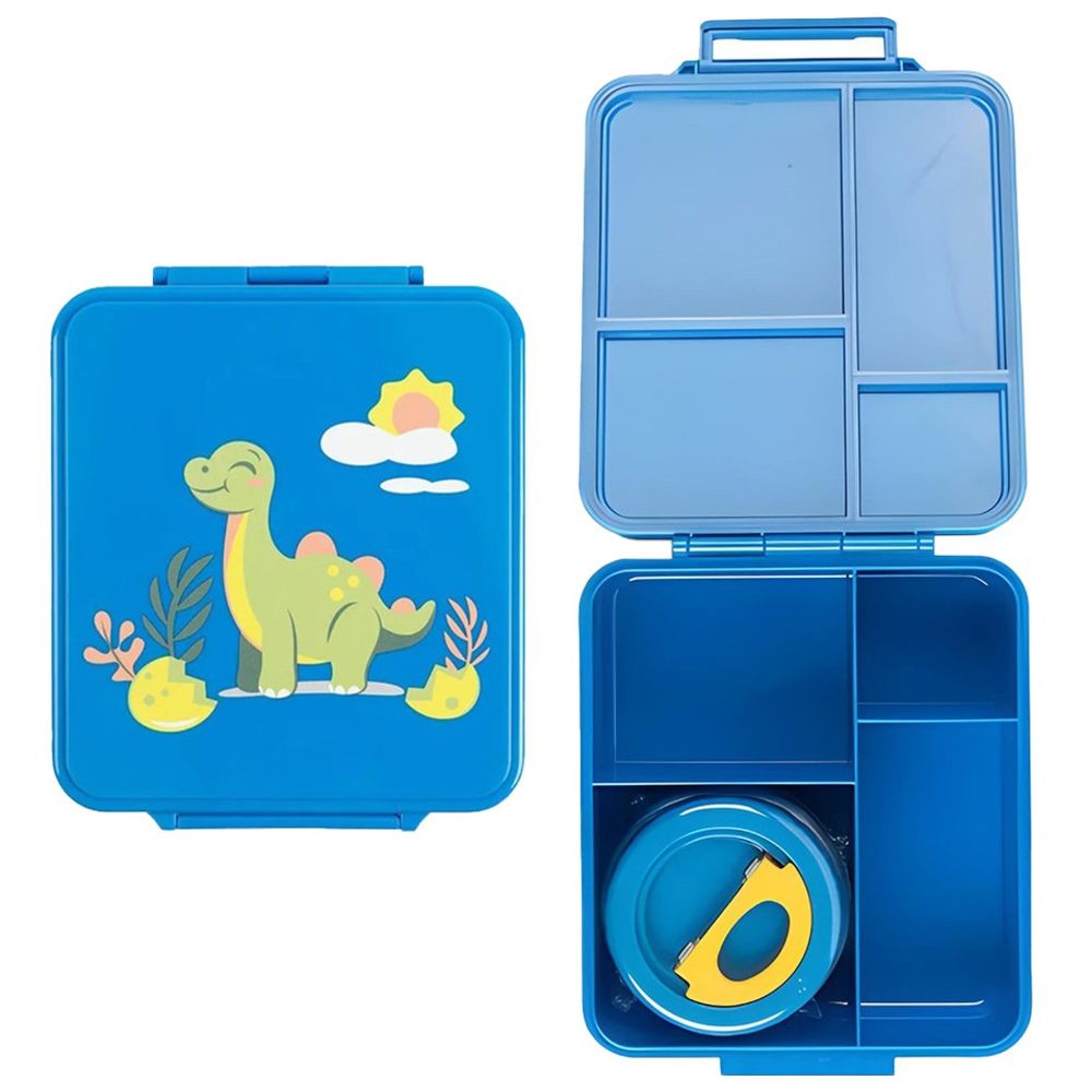 Cocobee - 4-Compartment Dino Tritan Bento Lunch Box With Food Jar - Blue - 1.87 L
