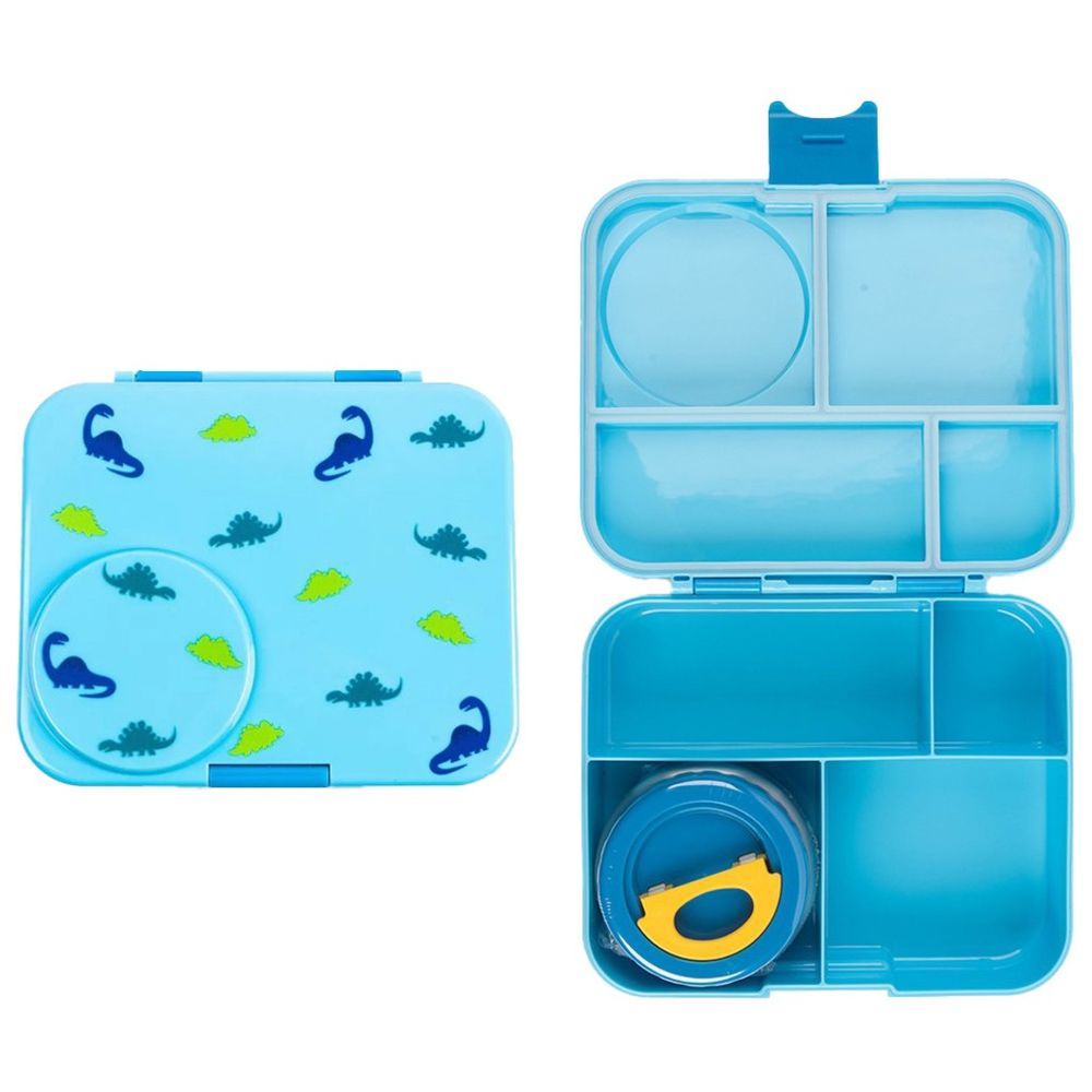 Cocobee - 4-Compartment Dino Tritan Bento Lunch Box With Food Jar - Blue - 1.67 L