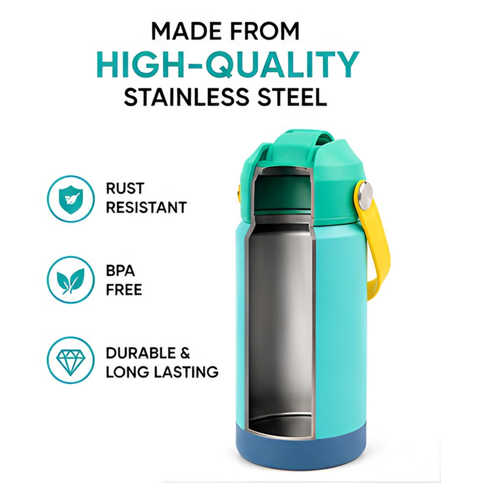 Cocobee - Kids Insulated Stainless Steel Water Bottle With Handle Grip - Green - 500 ml