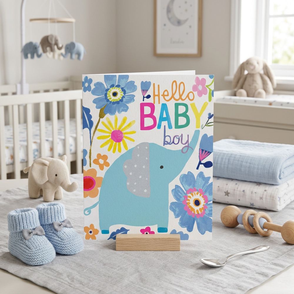 PaperSalad - Hello Baby Boy Blank Greeting Card - Multicolor