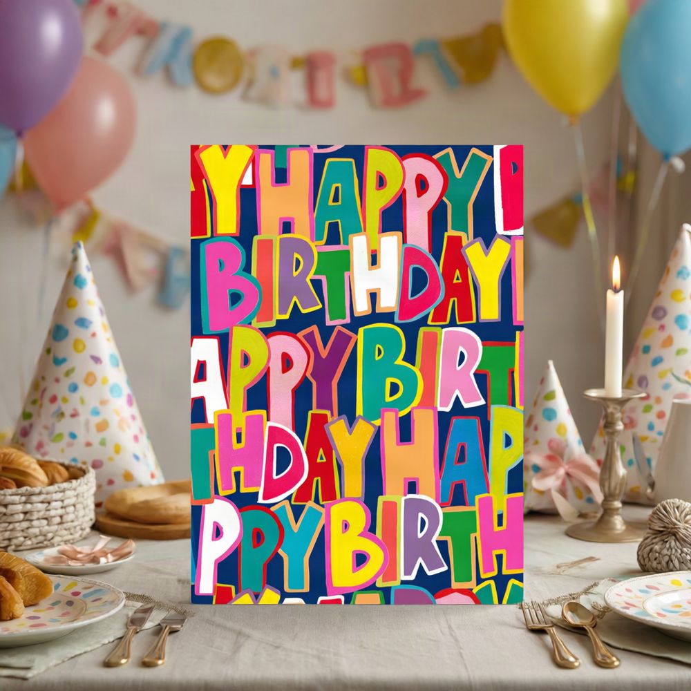 PaperSalad - Happy Birthday Blank Greeting Card - Text All Over Design