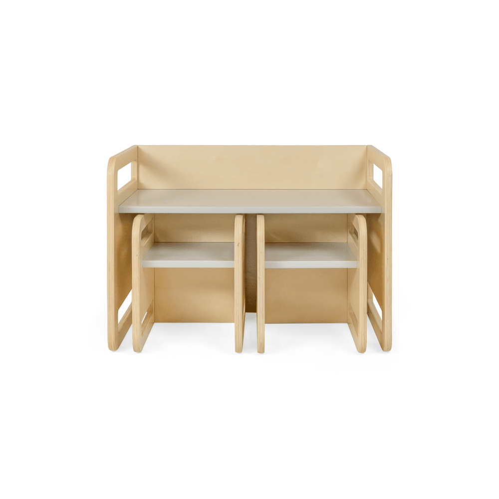 Ezzro - Montessori Two chairs And Table Set - Natural/Light Grey
