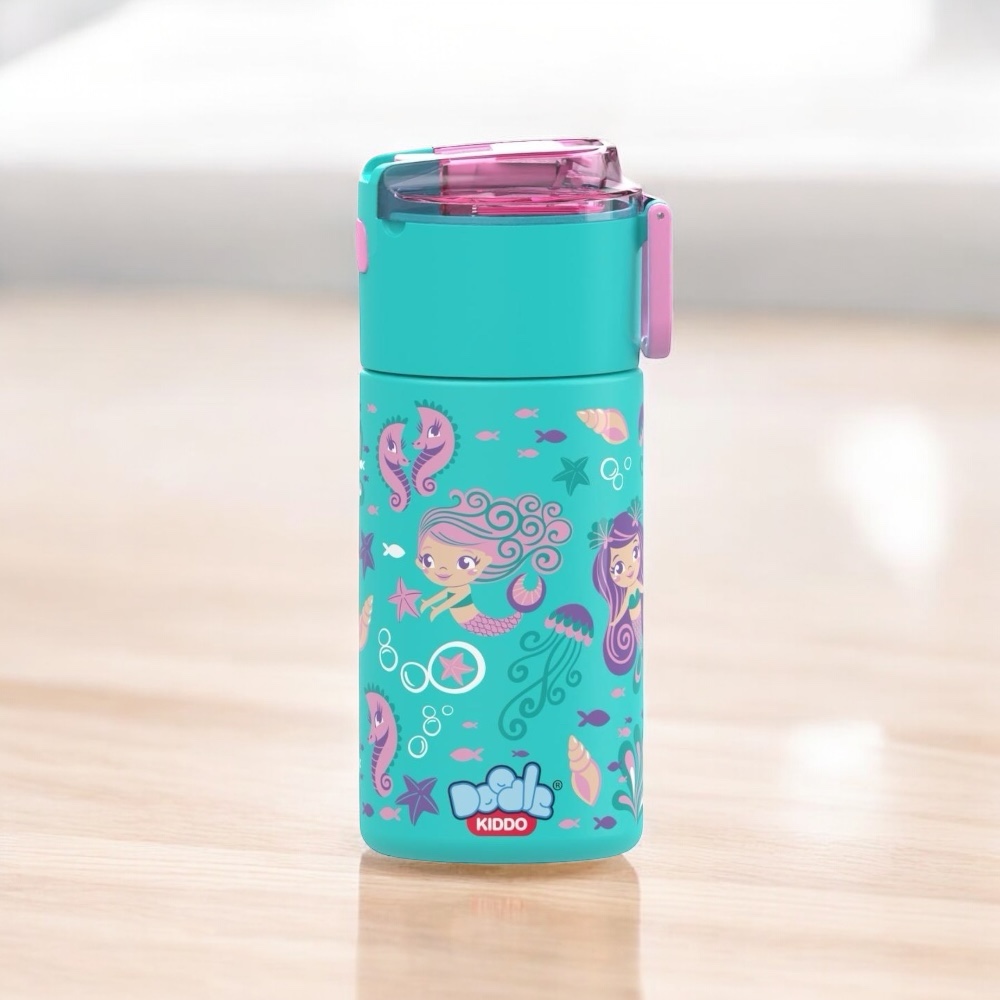 Doodle Kiddo - Mermaid Stainless Steel Water Bottle - Aqua - 450 ml