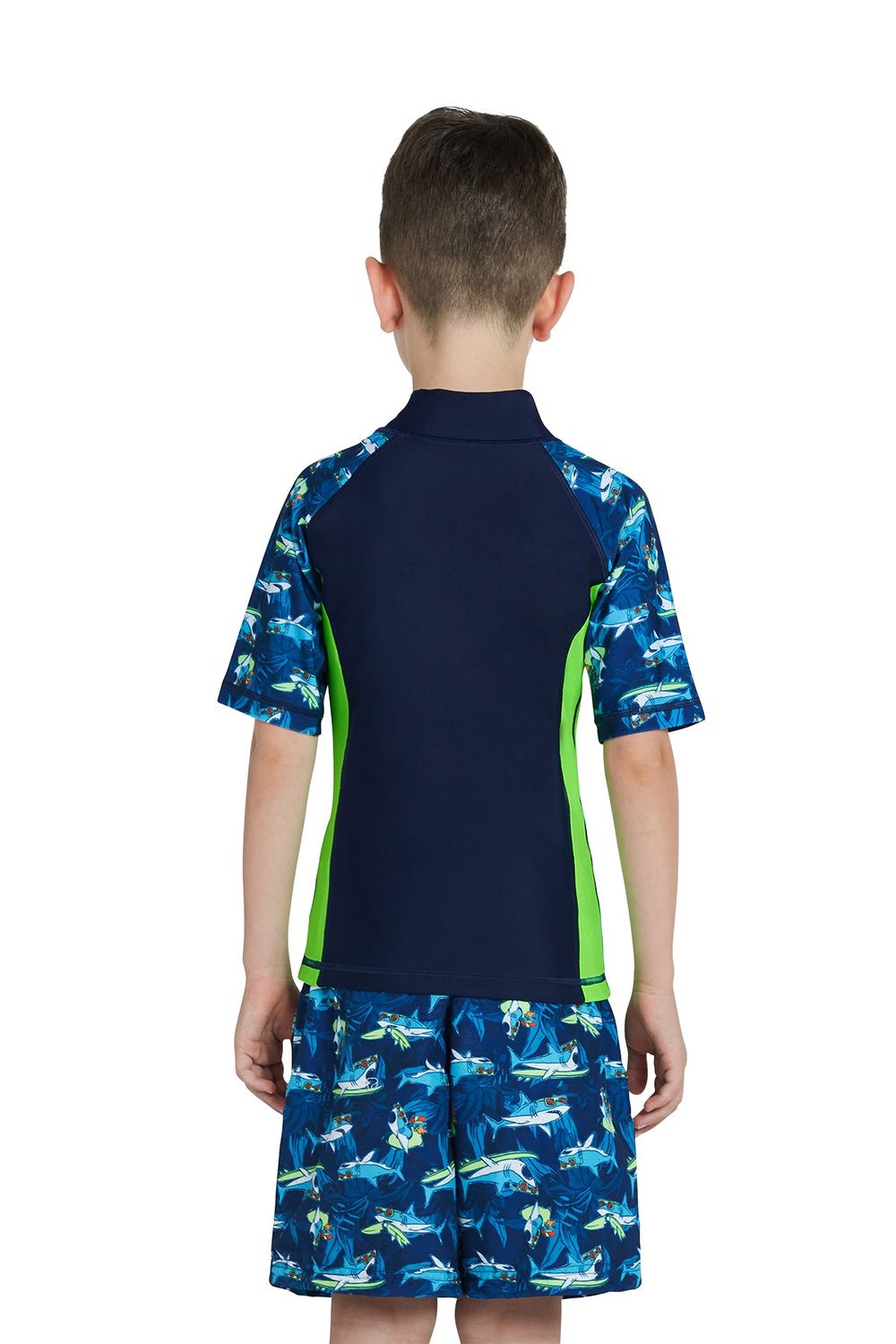 Coega Sunwear Boys' Short Sleeve Rashguard - Navy Sharks