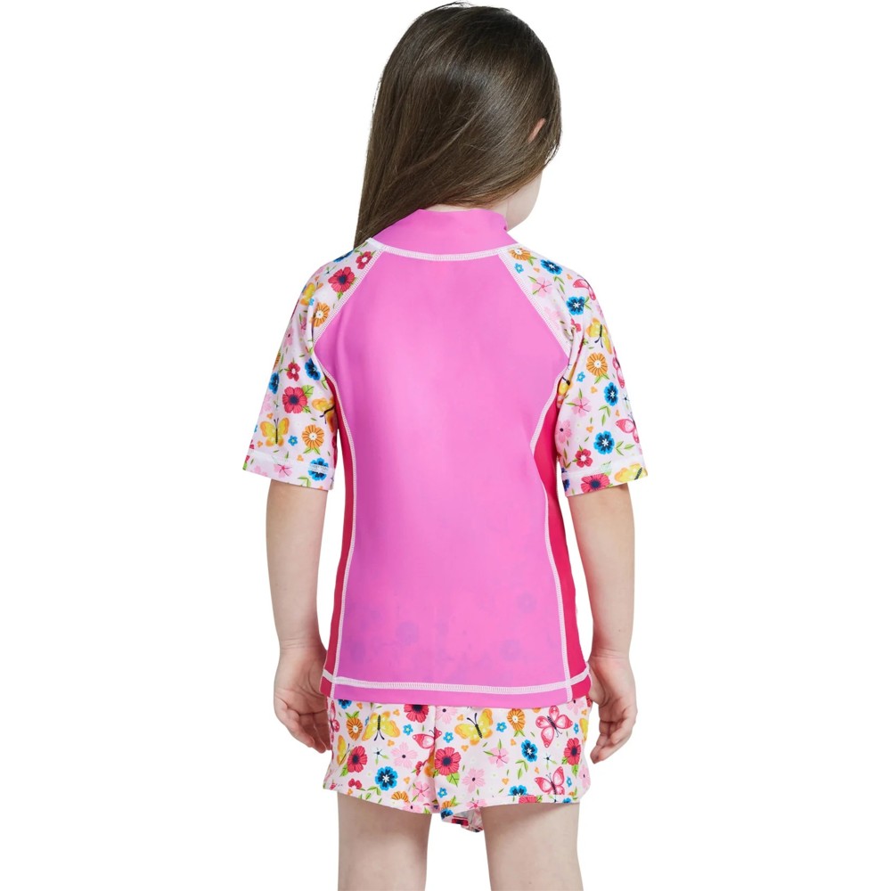 Coega Sunwear - Girl's Short Sleeves Rashguard - Pink Rosey Flowers