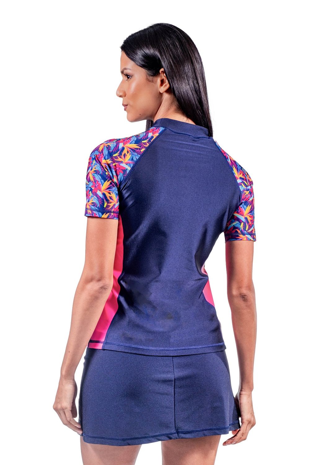 Coega Sunwear - Woman's Short Sleeves Rash Guard - Blue Teal Tropical