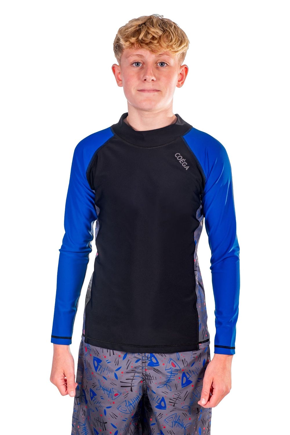 Coega Sunwear Boy's Long Sleeve Rashguard - Blue Black Fish