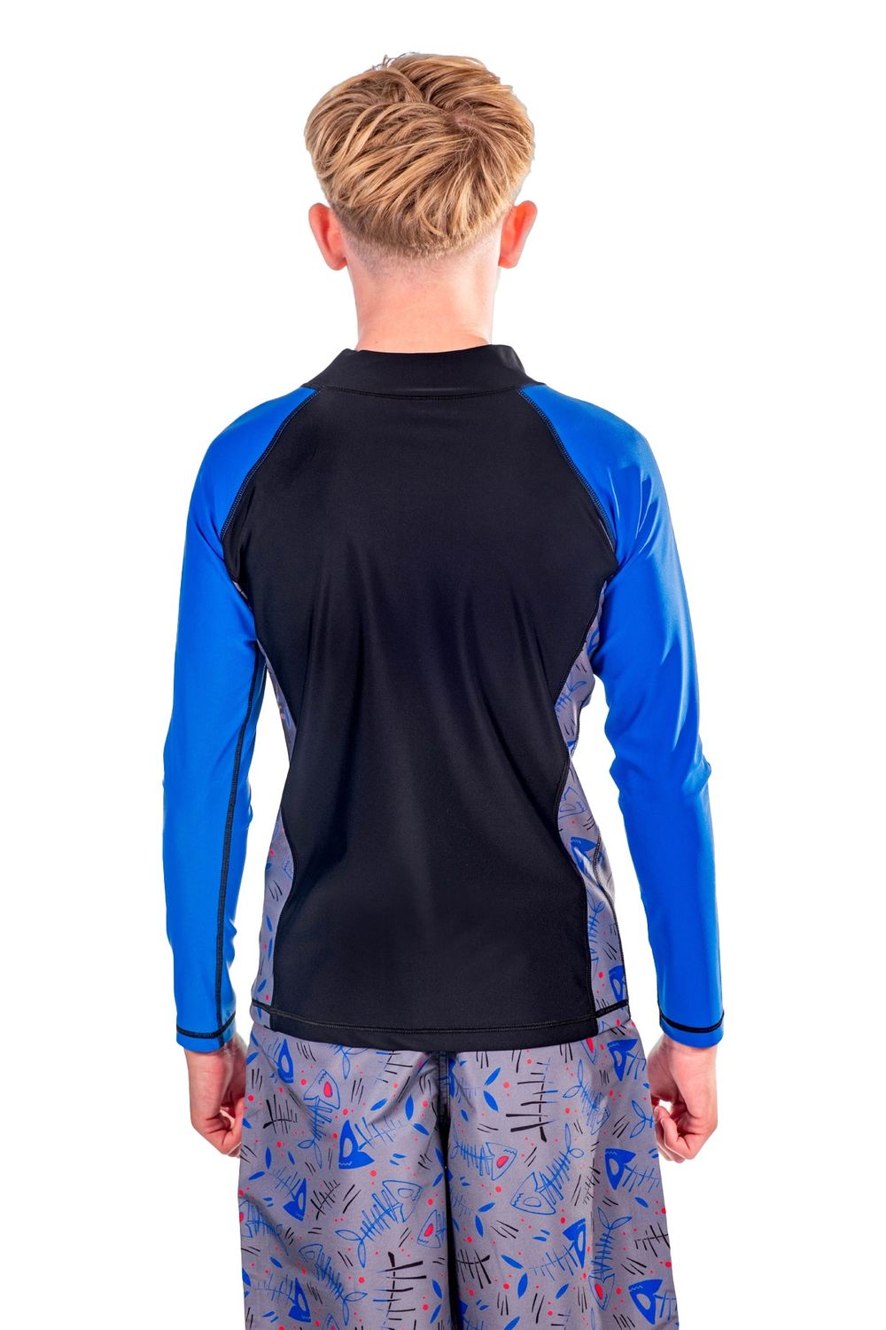 Coega Sunwear Boy's Long Sleeve Rashguard - Blue Black Fish