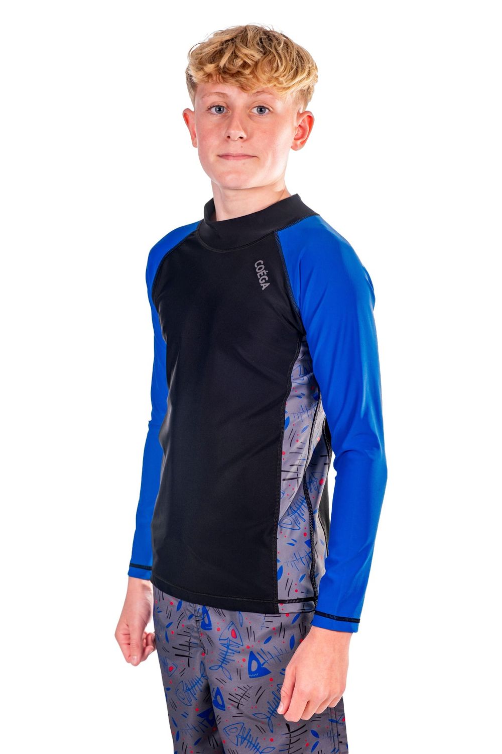 Coega Sunwear Boy's Long Sleeve Rashguard - Blue Black Fish