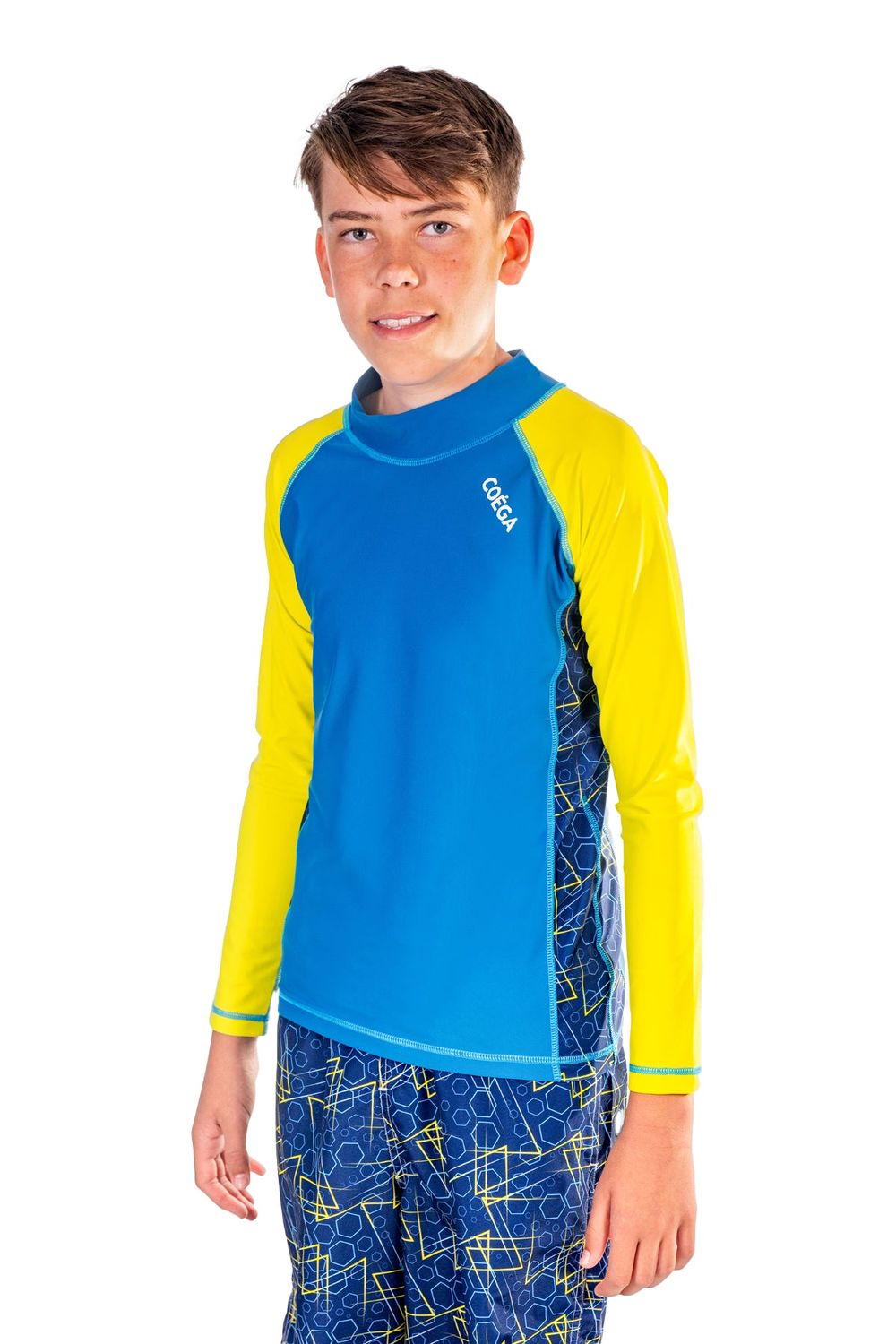 Coega Sunwear Boy's Long Sleeve Rashguard - Navy Geometric