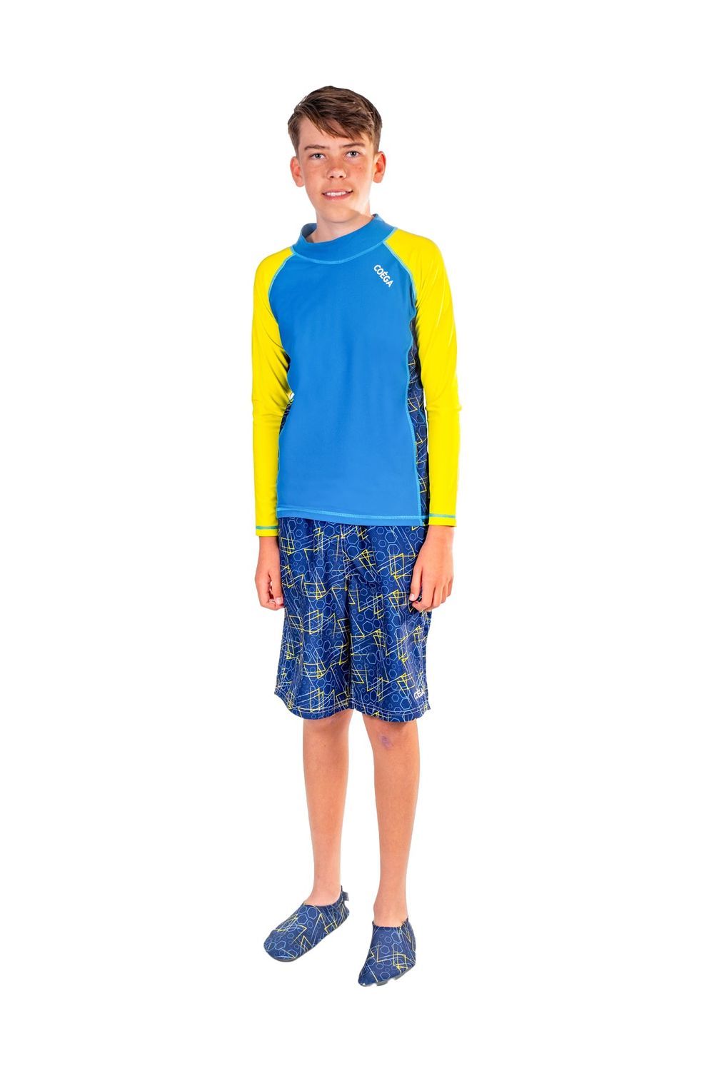 Coega Sunwear Boy's Long Sleeve Rashguard - Navy Geometric