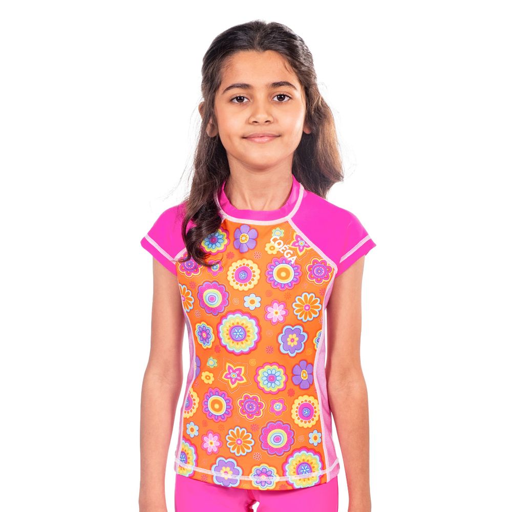 Coega Sunwear Girl's Cap Sleeves Rash Guard Pink Groovy - Orange