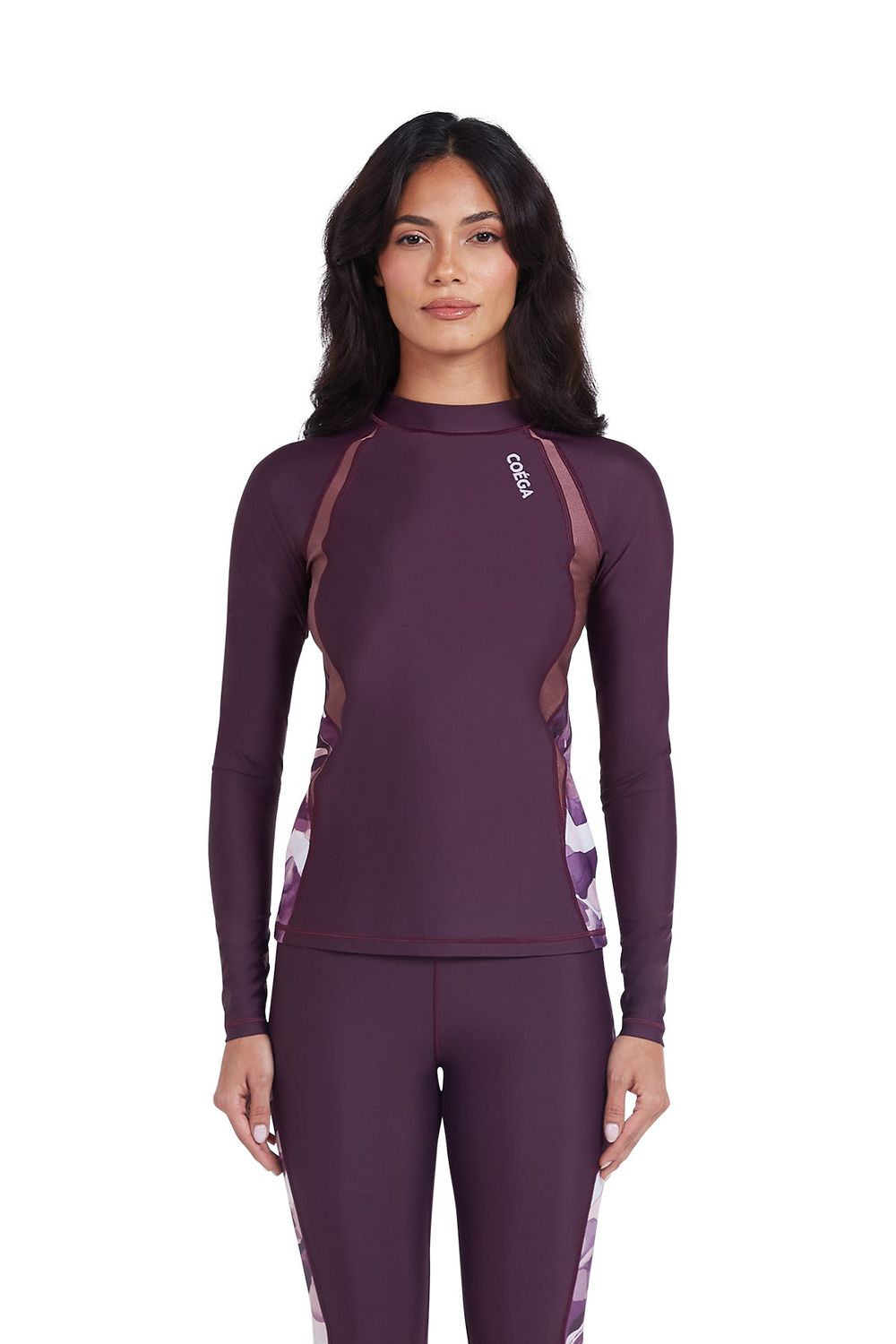 Coega Sunwear - Women's Long Sleeves Rashguard Swimwear - Dusky Purple Textures