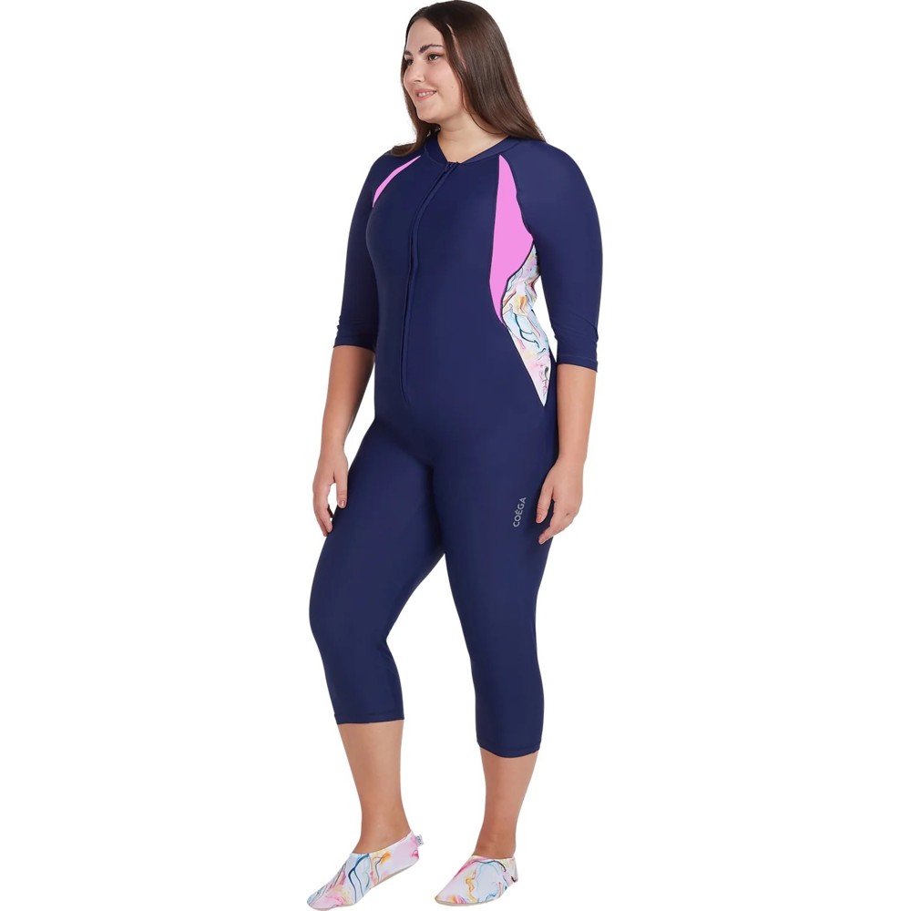 Coega Sunwear - Women's 3/4th Slim-Kini - Blue Pink Marble