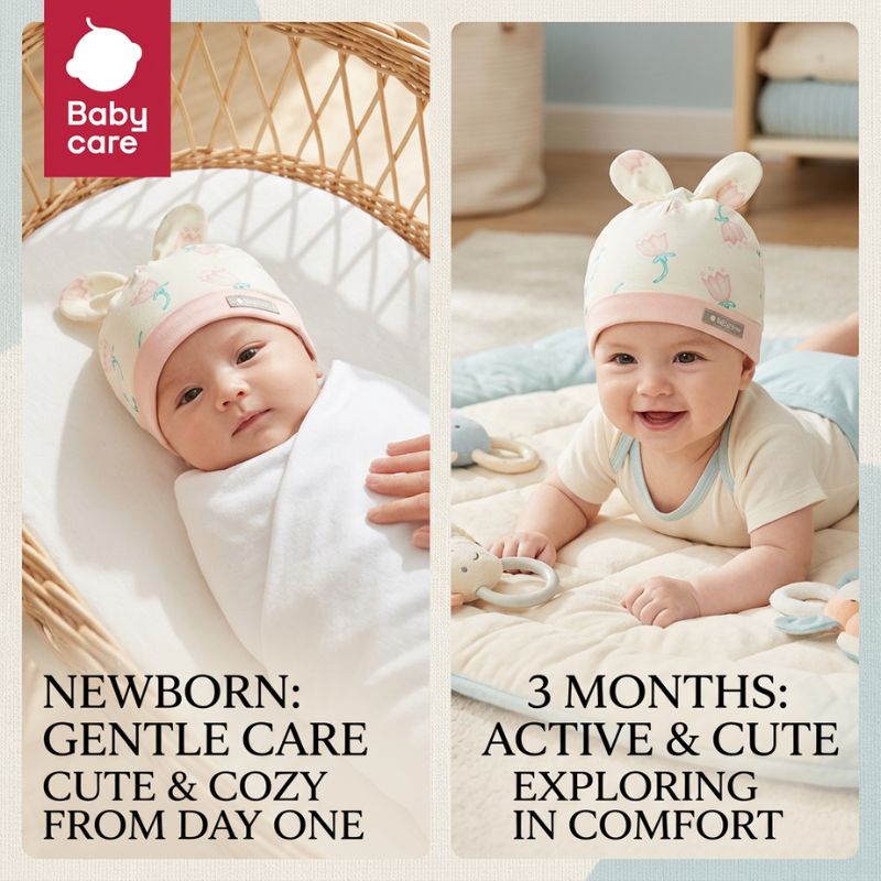 Babycare - Moon Print Newborn Baby Soft Cap - 36 cm