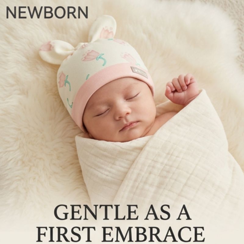 Babycare - Leaf Print Newborn Baby Soft Cap - 36 cm