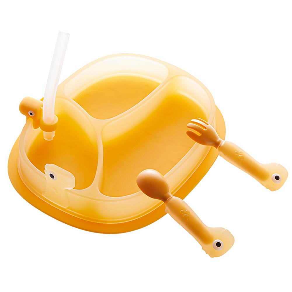 Babycare Silicone Suction Plate with straw - Orange