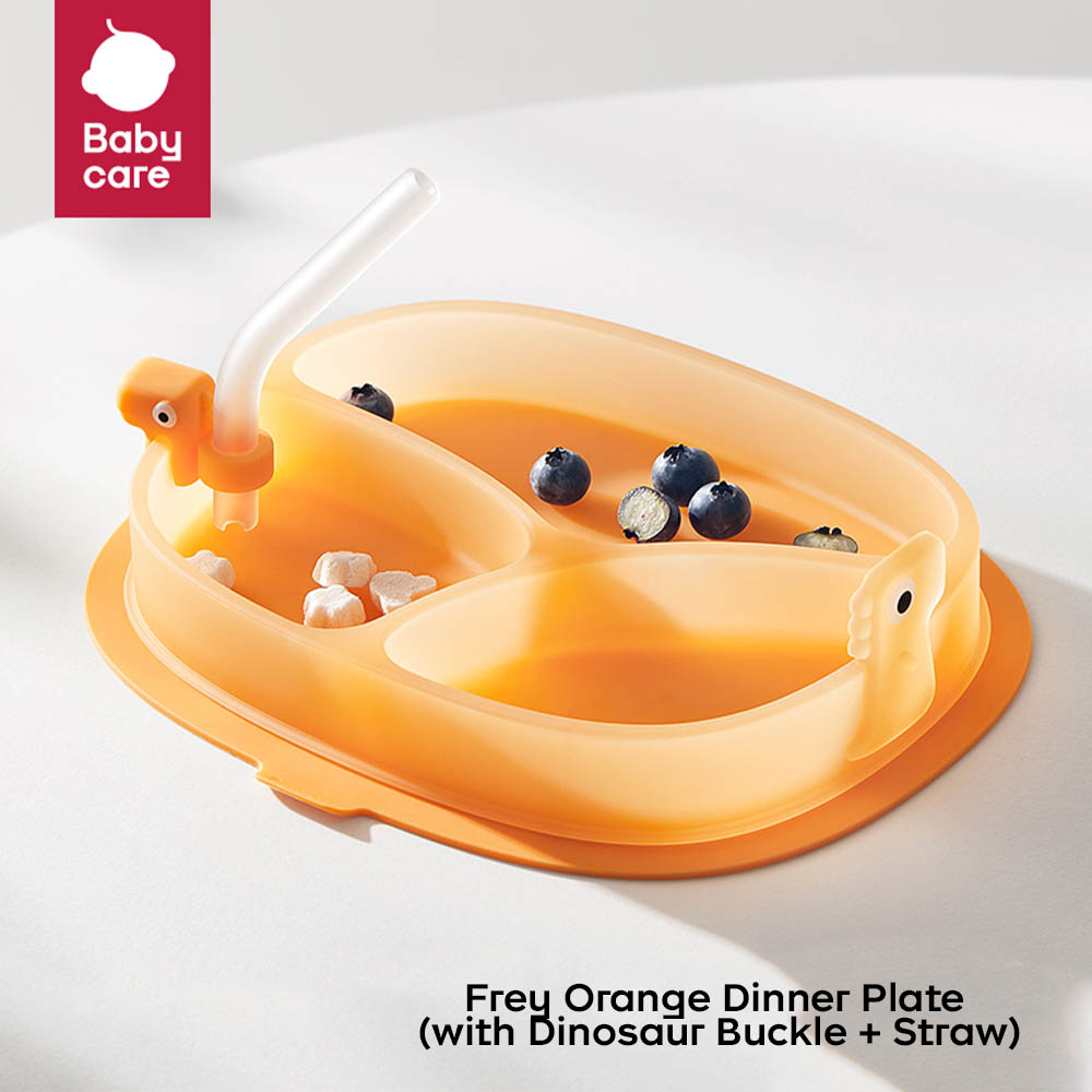 Babycare Silicone Suction Plate with straw - Orange