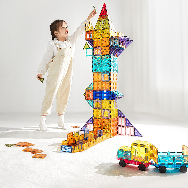 Babycare - Magnetic Blocks Set With Colored Windows - 100 Pcs