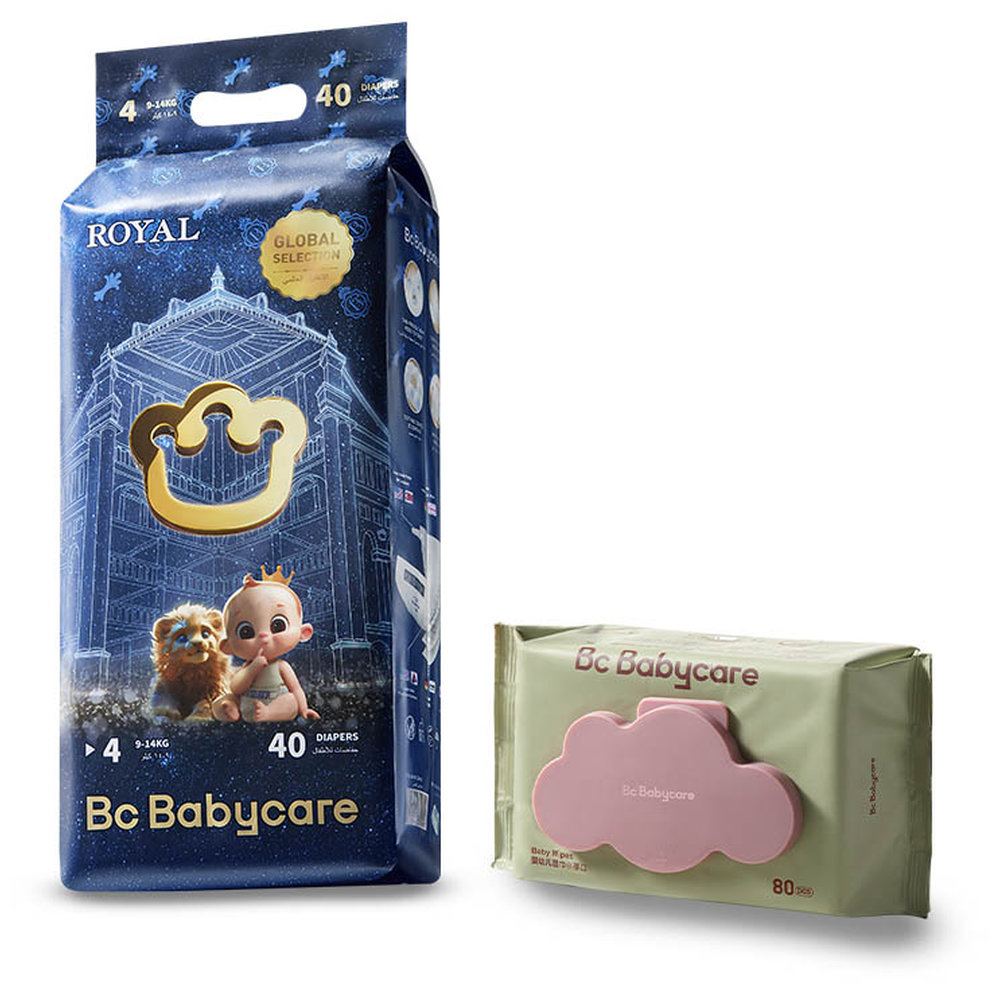 Babycare - Royal Baby Diapers Size 4 9-14Kg - 1 Pack 40pcs + 1 Wipes 80pcs - Mega Super Bundle