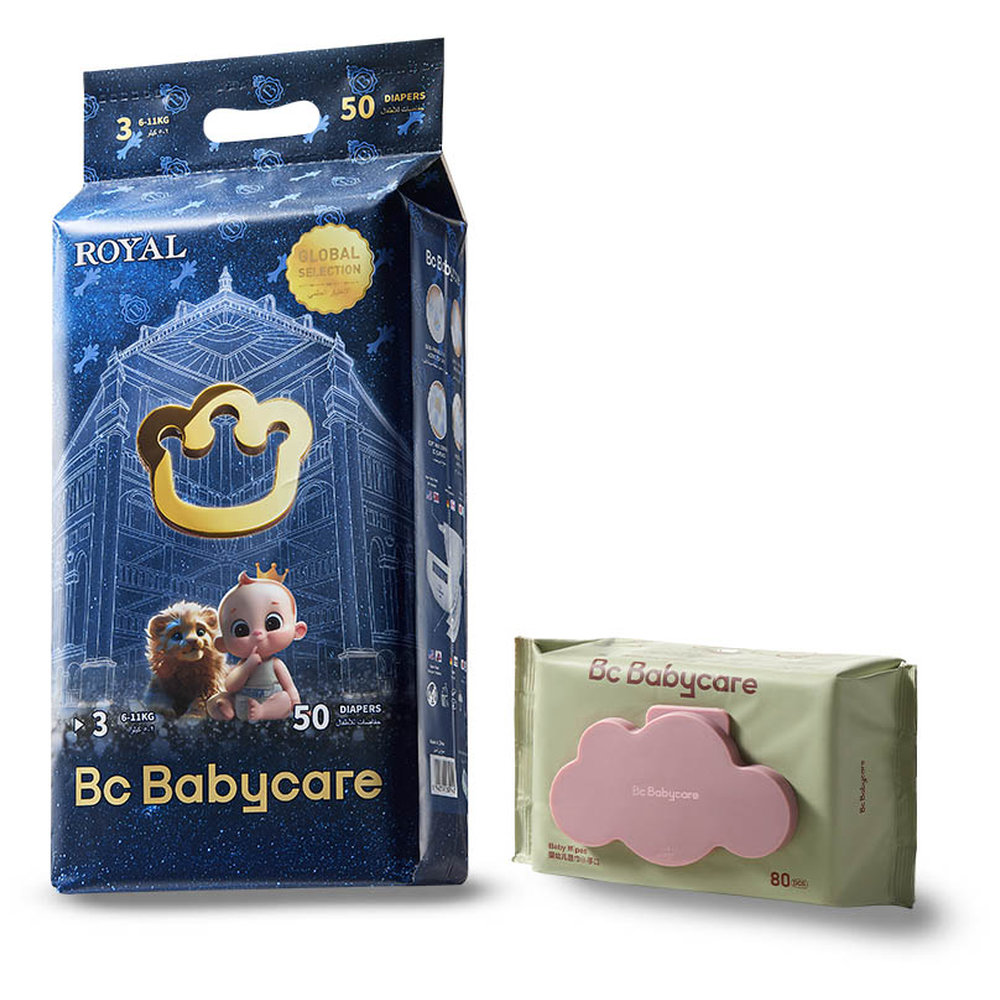 Babycare - Royal Baby Diapers Size 3 6-11Kg - 1 Pack 50pcs + 1 Wipes 80pcs - Mega Super Bundle