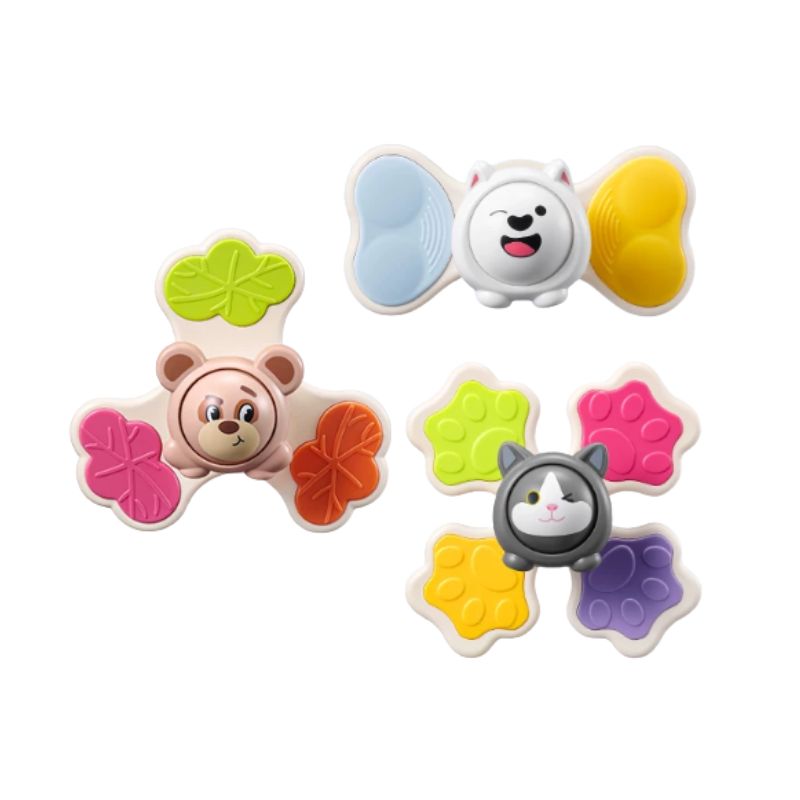 Babycare - Suction Cup Spinning Top Toy - Multicolor - 3 Pcs