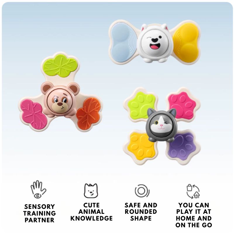 Babycare - Suction Cup Spinning Top Toy - Multicolor - 3 Pcs