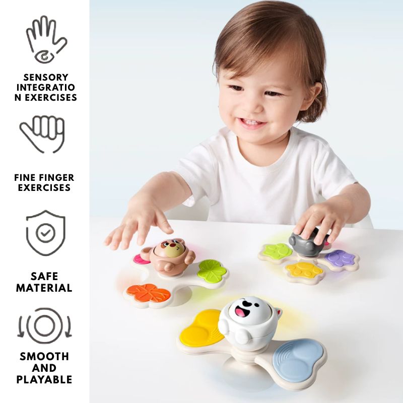 Babycare - Suction Cup Spinning Top Toy - Multicolor - 3 Pcs