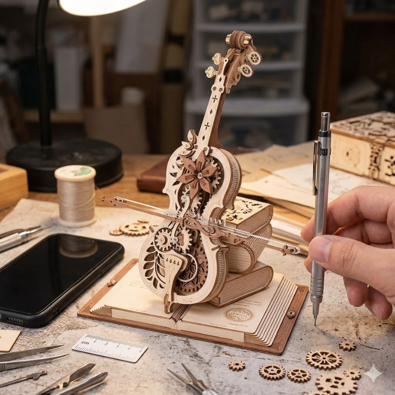 Rolife - Mechanical Music Box Wooden 3D Puzzle Set - Magic Cello - 199 Pcs