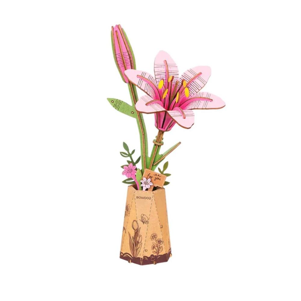 Rolife - DIY Wooden Flower Pink Lily - 73 Pc Set