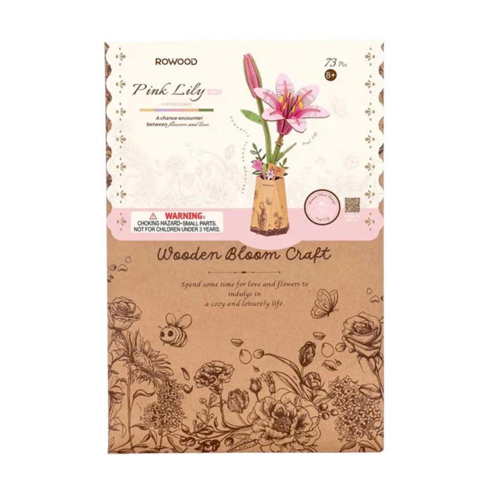 Rolife - DIY Wooden Flower Pink Lily - 73 Pc Set