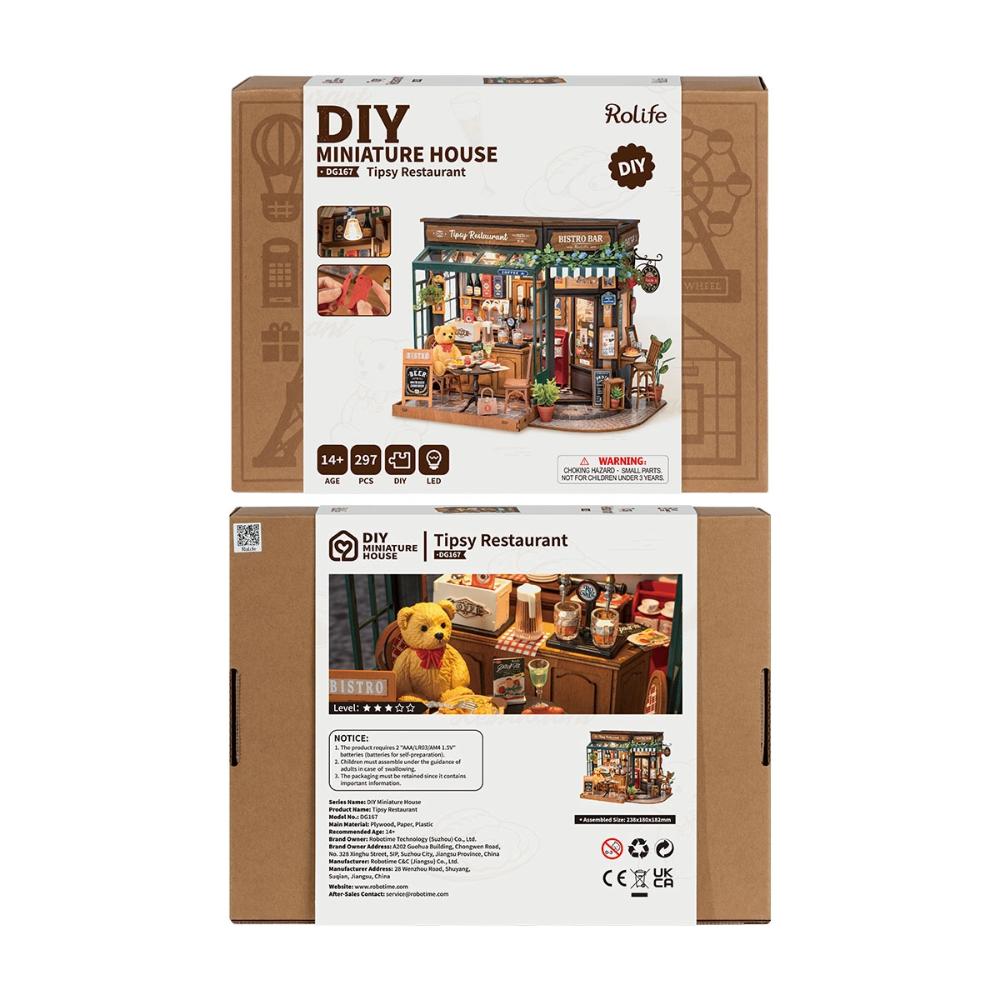 Rolife - DIY Coffee And Bar Dollhouse Tipsy Restaurant - 279 Pc Set