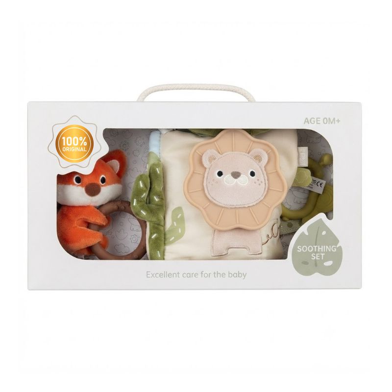 Babycare - Lion Cloth Book With Fox & Bee Rattle Set - Multicolor - 3 Pcs