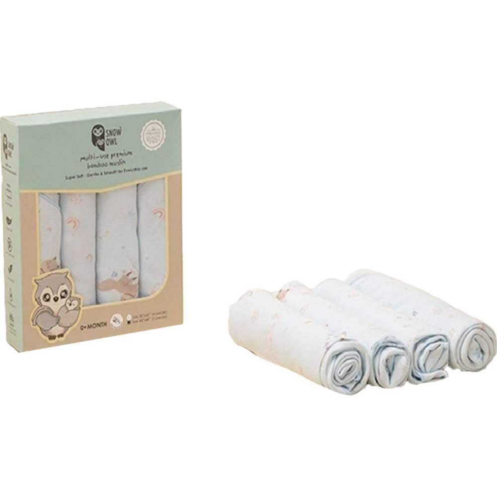 Snow Owl 4pc-Set - Multi-Use Bamboo Muslin Cloth - Spring Fox