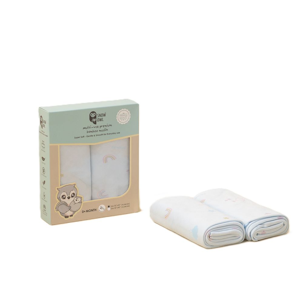 Snow Owl - Multi-Use Premium Bamboo Muslin Cloth - Lovely Sky - 2 Pcs