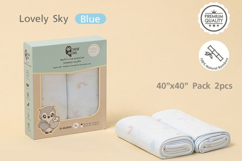 Snow Owl - Multi-Use Premium Bamboo Muslin Cloth - Lovely Sky - 2 Pcs